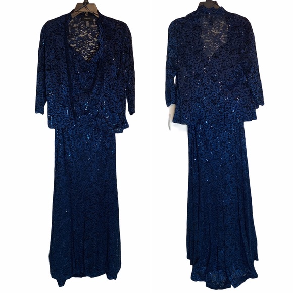 R&M Richards Formal Jacket Lace Long Dress Set NEW - Picture 8 of 16